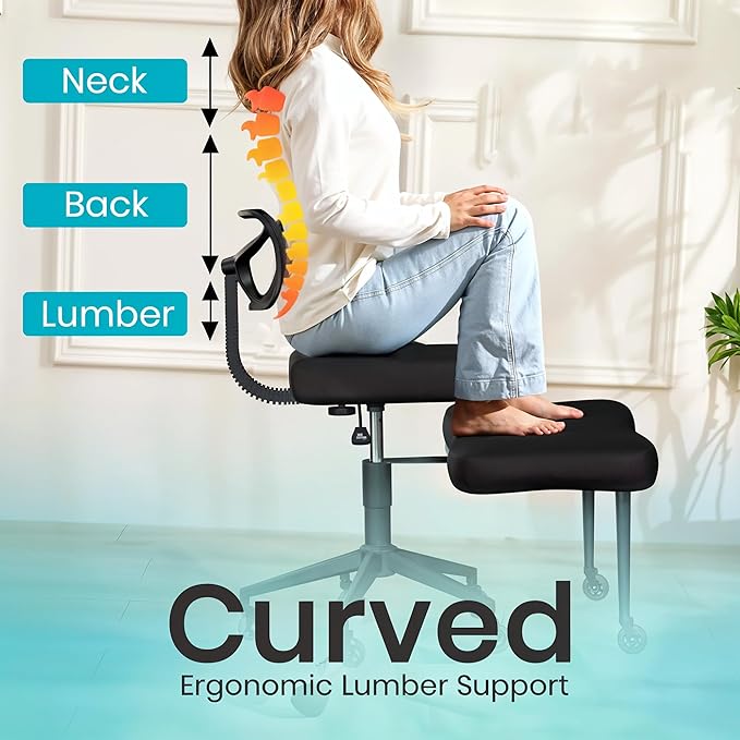 Cross Legged Office Chair with Rubber Wheels - Breathable Mesh Fabric - 360° Swivel ADHD Chair, Wider & Thicker Cushions for Meditation Chair, Criss Cross, and Kneeling