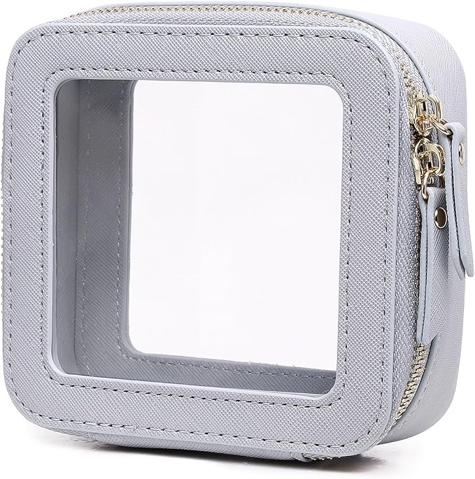 Pinkmik Small Makeup Bag Mini Clear Cosmetic Makeup Case & Toiletry Bag with Zipper Women's Purse Organizer & Car Essentials (Gray, MINI-1)
