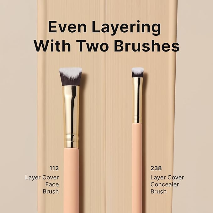 THE TOOL LAB Cover Intensive Duo Brush Set, Foundation & Concealer Brushes for Liquid/Cream, Thin Buildable Coverage, Pore-Blur Base + Spot Detail, Soft Dense Bristles, Professional K-Beauty Tool