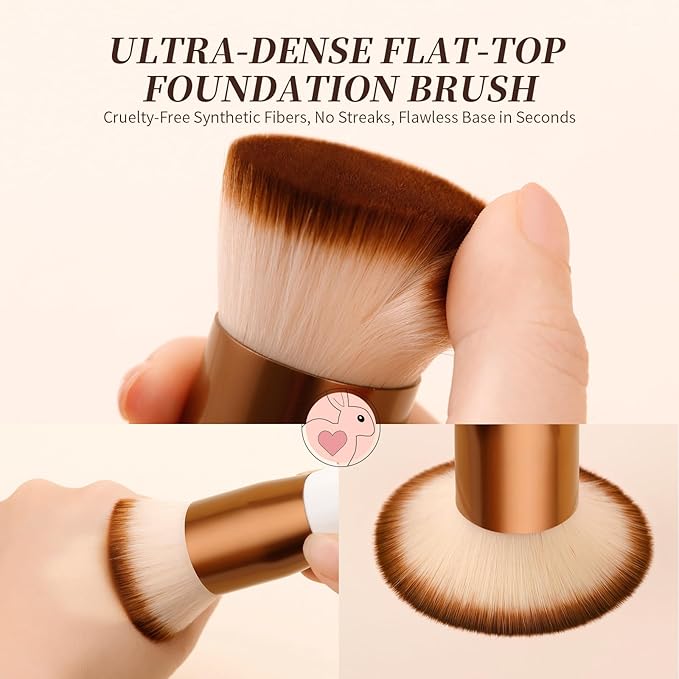 DUcare Large Flat Top Kabuki Foundation Brush 3pcs- Premium Makeup Brush for Liquid, Cream, and Powder - Buffing, Blending, and Face