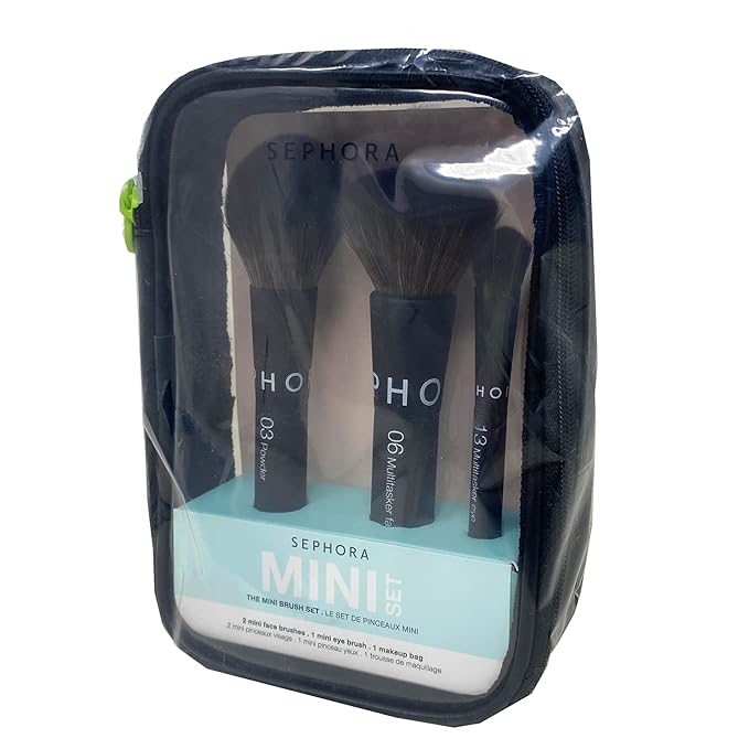 Sephora Collection The Mini Brush Set - 3 Mini Makeup Brushes and 1 Makeup Bag