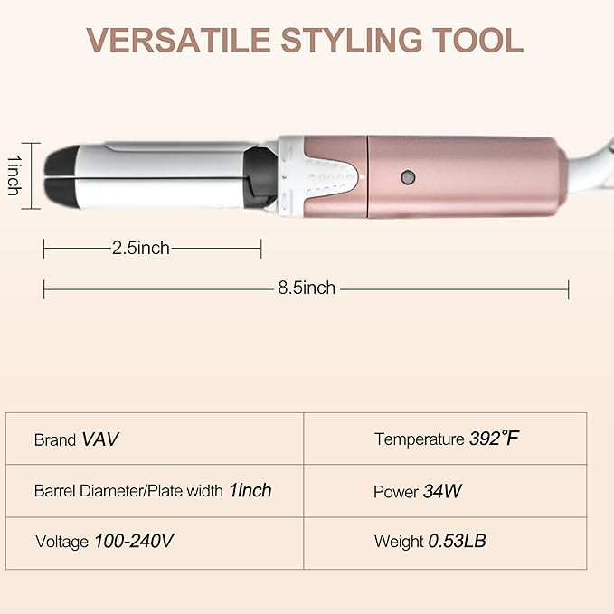 VAV Mini 2 in 1 Hair Iron Hair Straightener & Curler with Rotation Switch, 1 Inch Curling Iron Ceramic Flat Iron 400°F, Portable for Short Hair/Bobs/Bangs/Men, Travel Size Curling Wand Dual Voltage