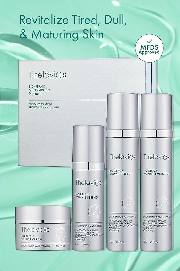 Bio Repair Wrinkle Skin Care Set (4 Pieces) – K-Beauty Renewing Nightly Treatment for Sensitive Skin | Includes Toner 120ml, Emulsion 120ml, Essence 50ml, Cream 50g