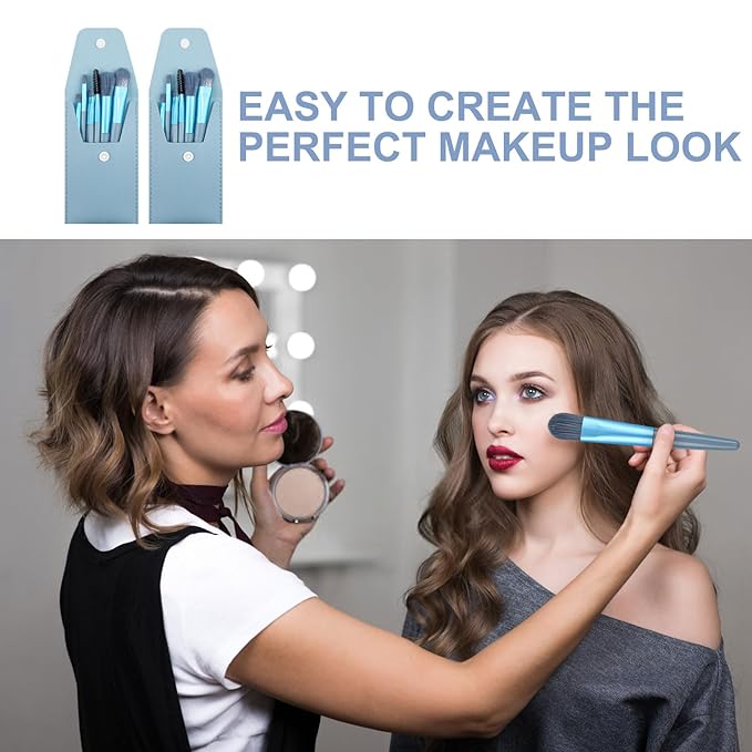15 Sets Travel Size Makeup Brushes Set Mini Face Make up Brushes Brushes Bag for Makeup Party Favors Wedding Bridal Shower Favors Bridesmaid Gift Bachelorette Party Gift (Light Blue, 15pc)