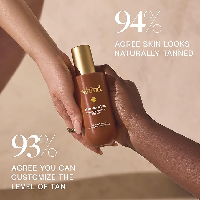 WHIND Hydrating Self-Tanning Body Mist – Lightweight Bronzing Spray with Hyaluronic Acid & Glycerin for a Natural Tan – 200ml