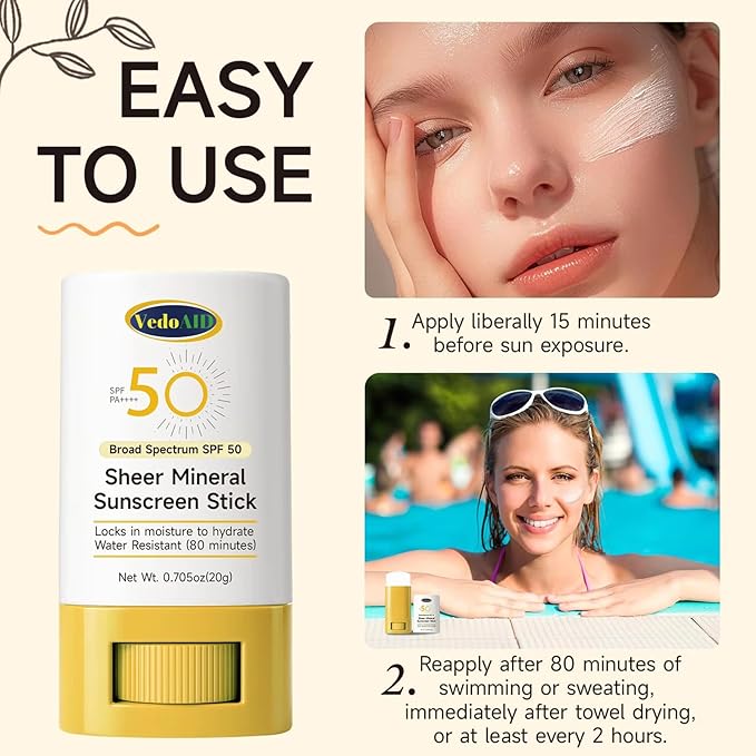Sheer Mineral Sunscreen Stick, SPF 50 Broad Spectrum, Water Resistant, Hydrating with Vitamin E, Zinc Oxide, 0.705 oz