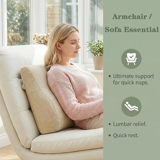 baibu Lumbar Support Pillow for Recliner, Large Memory Foam Dual-Layer Patent Design Back Support Cushion for Sofa & Gaming Chair, Ergonomic Lumbar Pillow with Machine Washable Cover, Beige