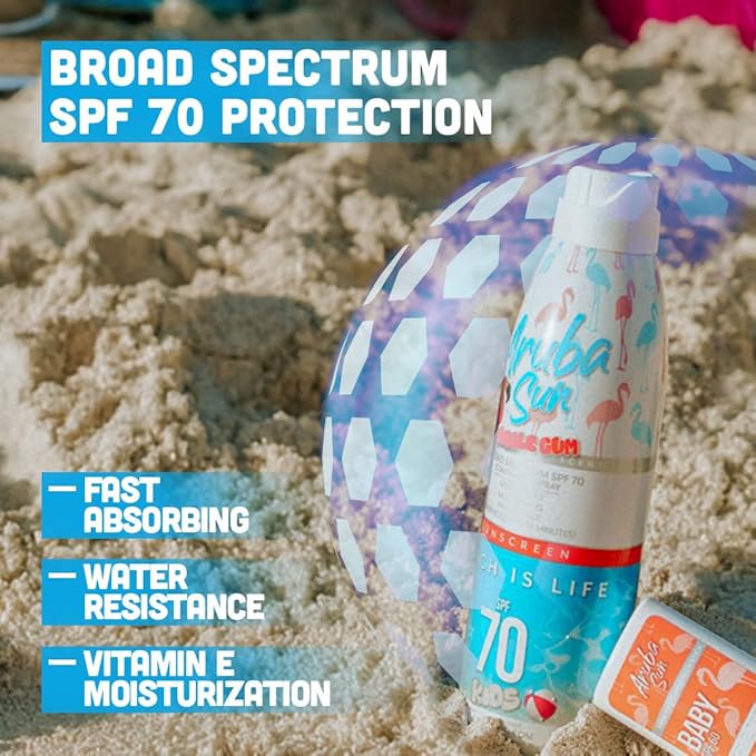 SPF 70 Kids Sunscreen Spray with Bubble Gum Scent 6oz - Reef Act Compliant no 67 Octinoxate & Oxybenzone Free - Sun Screen Broad Spectrum UVA/UVB - Sunscreen Waterproof and Non-Greasy