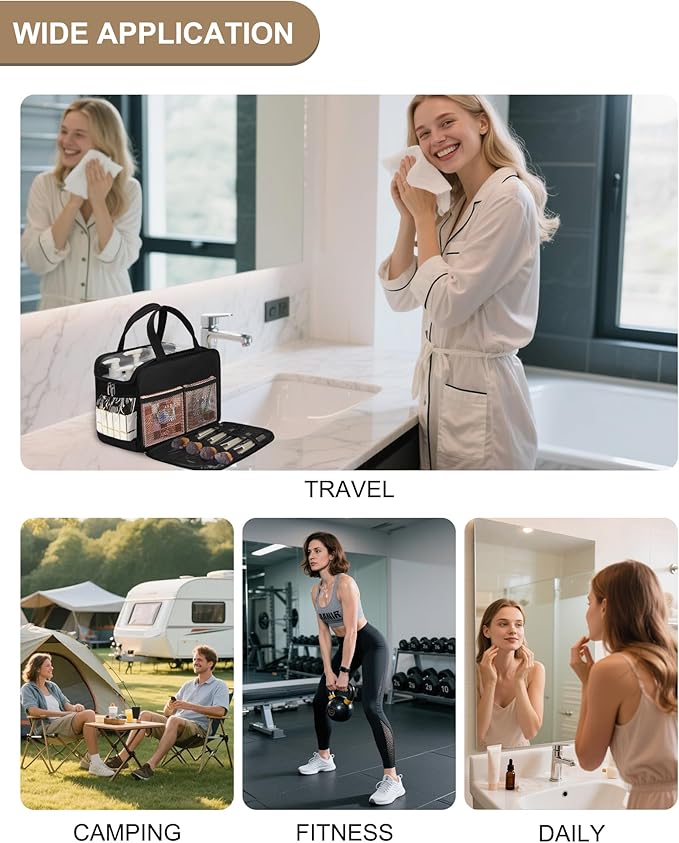 Travel Toiletry Bag for Women - Large Wide-open Makeup Bag with Compartments, Lightweight Cosmetic Bag with Adjustable Dividers, Puffy Visible Toiletry Organizer for Fulll-Sized Container