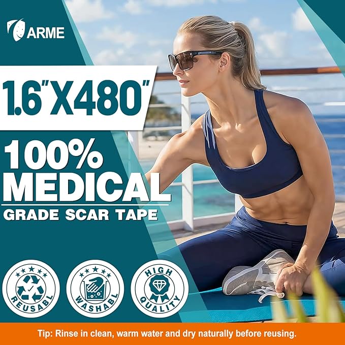 Arme Silicone Scar Tape, 1.6"x480" Silicone Scar Sheets(4 Rolls-12M) Medical Grade Scar Tape for Surgical Scars, Reusable Scar Patches, Professional Scar Removal Strips for C-Section Keloid Tummy Tuck
