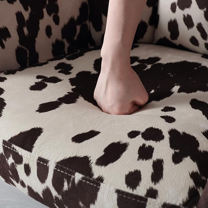 Cow Print Desk Chair Velvet Office Chair, 360° Swivel Work Chair with Mid Back Support Armrest, Adjustable-Height Upholstered Chair for Living Room, Bedroom Home Office, Cow Print