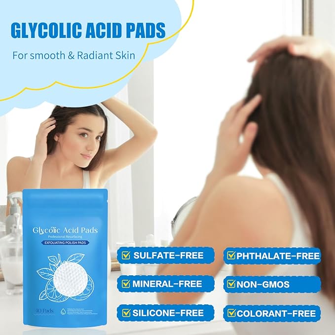 10% Glycolic Acid Pads for Oil Control & Skin Refining, 40-Count Exfoliating Toner Pads, Smooth & Clear Skin Solution (2PCS)