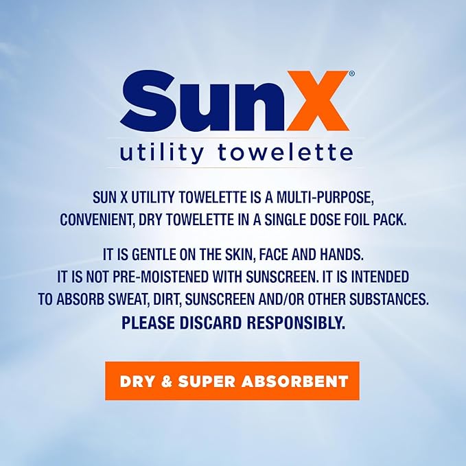 CoreTex Sun X 50 Broad Spectrum Sunscreen Packets & Dry Towels Duo Kit - Pack of 25 Paraben, Oxybenzone, Octinoxate, & Oil Free Sunscreen - No White Cast and Water Resistant Up to 80 Minutes