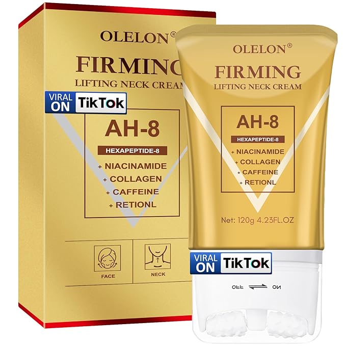 [2026 Upgrade] AH8 Firming Neck Cream with Roller - Tightening & Lifting Cream for Sagging Skin, 8-HA Clockwise Neck Cream for Face & Body Skin Tightening Cream with Massage Roller