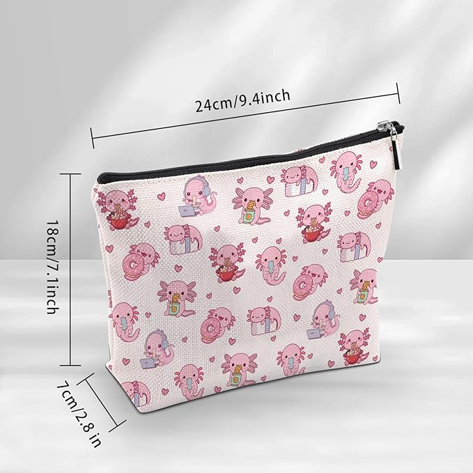 Axolotl Makeup Bag, Axolotl Gifts For Women, Axolotls Makeup Pouch, Axolotls Travel Toiletry Bag With Zipper, Birthday Anniversary Christmas Gifts For Mom Sister, Travel Toiletry Bag