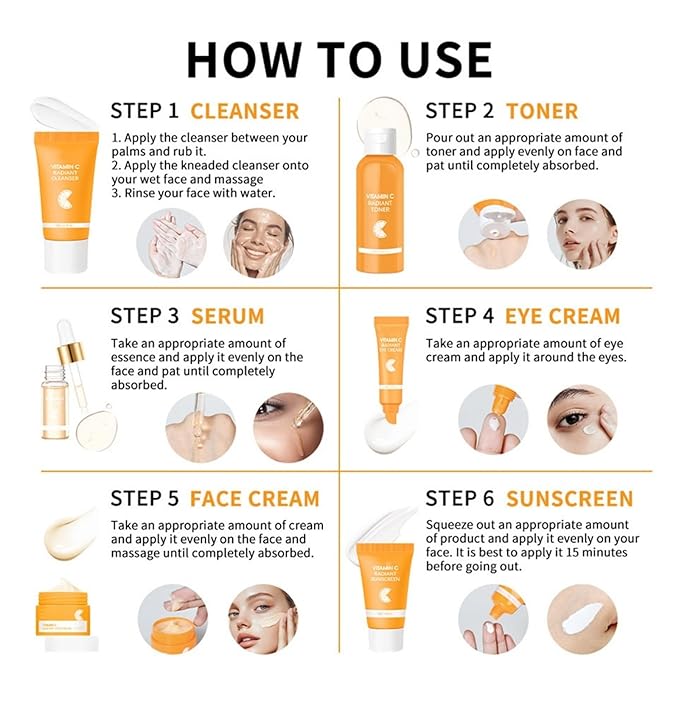 Vitamin C Skin Care Set – Ordinary Daily Care Facial Kit Hydrating & Pore-Minimizing Kit Daily Glow Routine | Cleanser Toner Serum Eye Cream Face Cream 6PCS