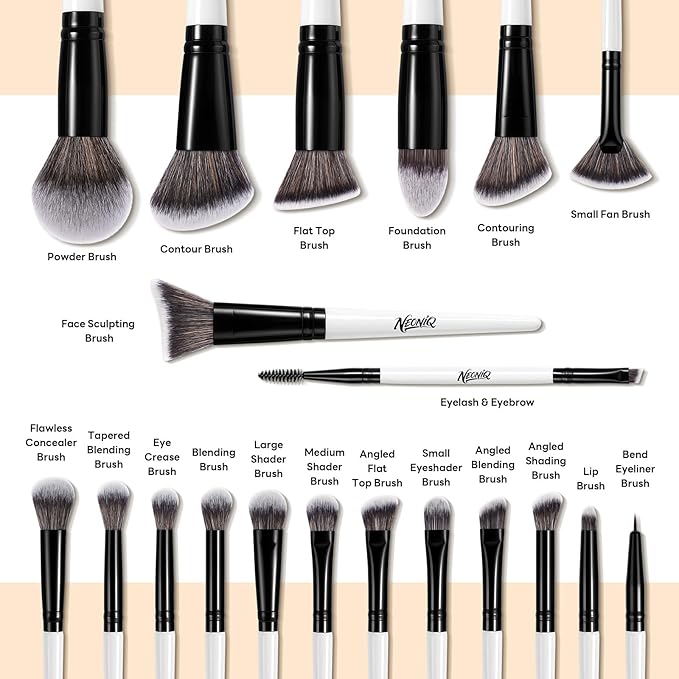 NEINIQ 20 PCS Travel Makeup Brush Set, Makeup brushes, Professional Foundation Eyeshadow Concealer Blush Powder Bronzer Brushes,Versatile Face Make Up Tools with Travel Makeup Case（White）