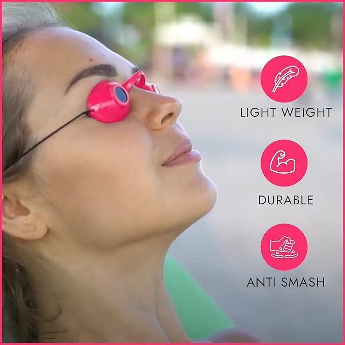 Super Sunnies UV Eye Protection FDA Compliant Eyeshields, Tanning Bed Goggles, Red Light Therapy Glasses w/Strap