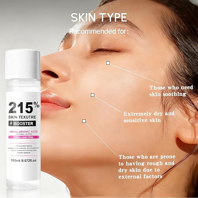 Skin Texture Booster Essence 5.07 fl oz, Hydrating Facial Toner Serum with Hyaluronic Acid, Retinol & Collagen, Lightweight Moisture Booster for Smooth Firm Supple Skin, Korean Skincare