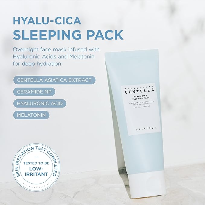 SKIN1004 Hyalu-CICA Sleeping Pack 3.38 fl.oz, 100ml Melatonin Hyaluronic Acid Centella Asiatica Extract Moist and Revitalization Multi Care Solutions