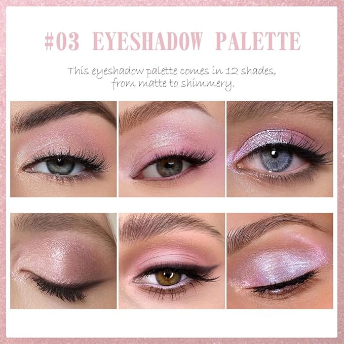 SUAKE Nude Pink Eyeshadow Palette, Matte & Shimmer, High Pigmented 12 Colors Brown Purple Eye Shadow Primers for Eye Makeup, Korean Powder Palet de sombras de ojos (03# Ice Cream)
