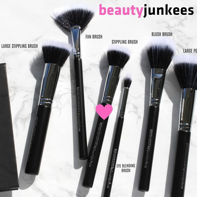 Beauty Junkees Small Stippling Brush Makeup - Duo Fiber Stipple Brush for Foundation Brush for Liquid Makeup, Blending Brush