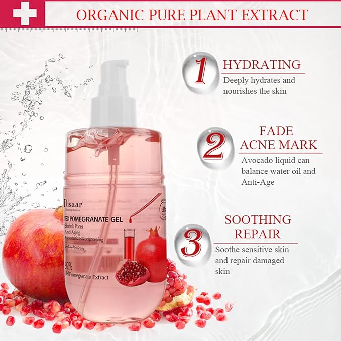DISAAR Beauty Aloe Vera Gel Cracked Skin Refreshing After Sun Moisturizing 280ml/9.45oz… (Red Pomegranate Gel)