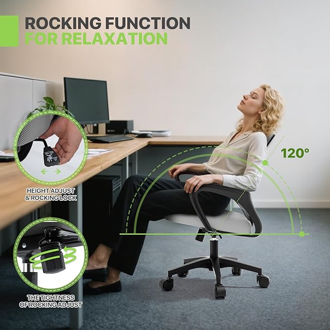Magshion Ergonomic Office Chair Pack of 2, Mid-Back Mesh Desk Chair, Adjustable Swivel Computer Chair with Lumbar Support & Breathable Backrest for Gaming, Work, Study, 300 Lbs Capacity, Light Gray