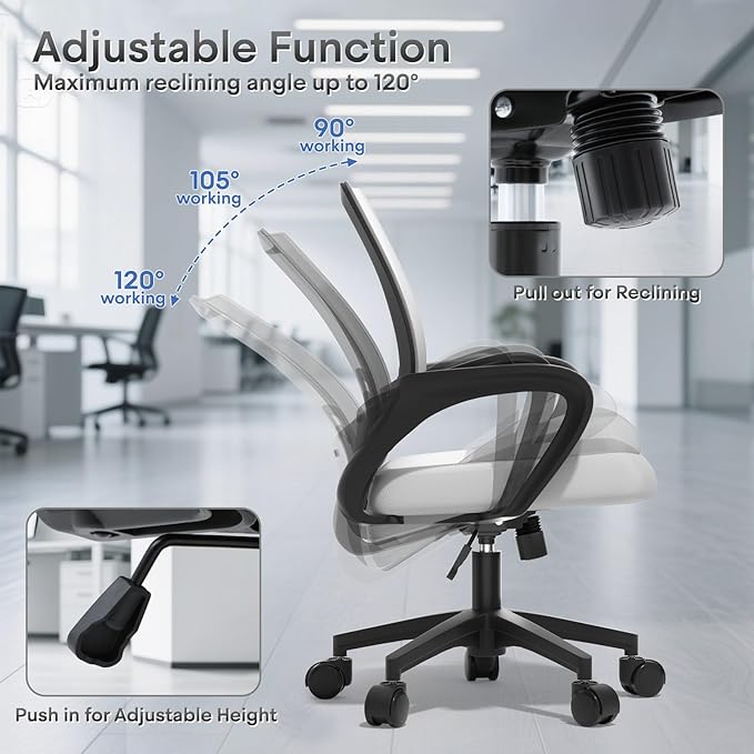 Ergonomic Office Chair - 330Lbs, Breathable Mesh Computer Desk Chair with Lumbar Support & Armrest, Rolling Swivel Adjustable Tilt Lock for Home Office/Gaming, Bedroom Study