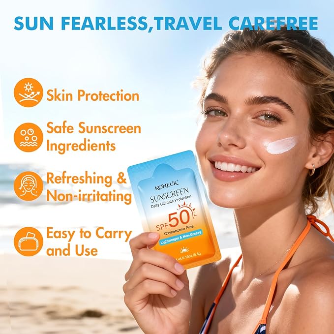 30 Pack Travel Size Sunscreen, SPF 50, Bulk Mini Sunscreen for Face and Body, Lightweight and Non-Greasy, Travel Size for Summer Beach and Outdoor, 0.19 OZ/Pack