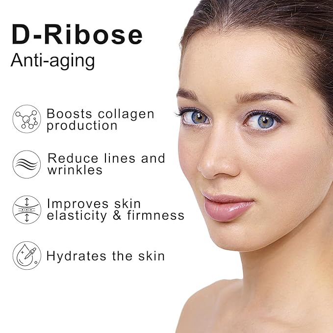 Ribose Cream, Ribose Sugar for Skin, Reduces Wrinkles, Moisturizer, Tightens & Firms the Skin, with D-Ribose Fractionated Coconut Oil and Grapeseed Oil, for All Skin Types, 2.5 oz