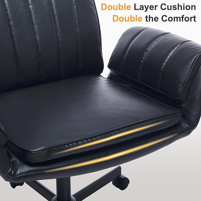 PU Leather Criss Cross Office Chair with Armrests & Wheels, 5-Gear Flip Up Arms Comfy Desk Chair for Women, Height Tilt Adjustable Swivel Chair for Home Office, Make Up, Bed Room and Living Room