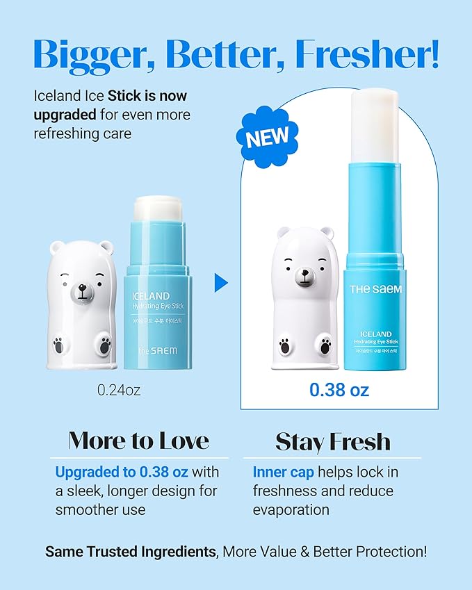 THESAEM Iceland Hydrating Eye Stick - Cooling Balm - Dark Circles & Puffiness – Under Eye Treatment - Reduce Wrinkles and Moisturizing - Minimize Dark & Puffy Eyes - Aqua Scent, 0.38 oz 2 Pack