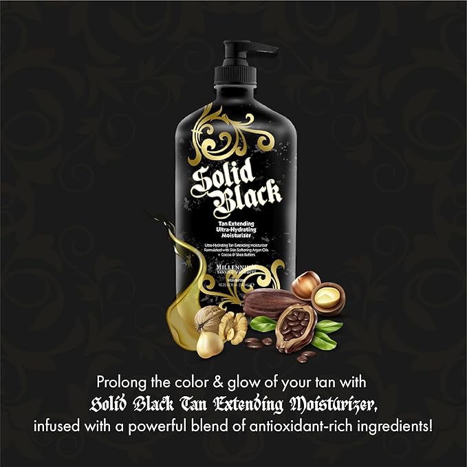 Millennium Tanning Solid Black Tan Extender Moisturizer Body Lotion Tattoo Enhancer with Argan Oils and Aloe Vera 18.25 Fl. Oz.