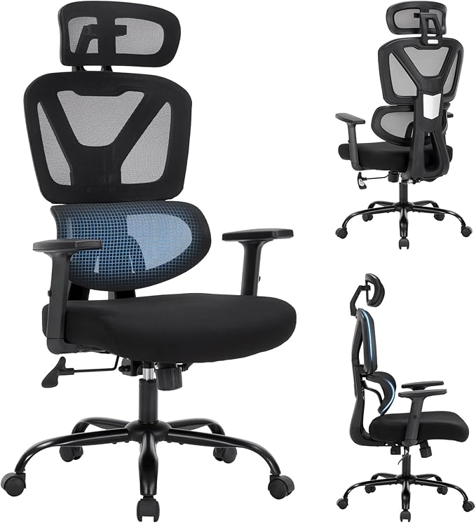 Ergonomic Office Chair,Computer Desk Chair with Adjustable Lumbar Support & 3D Headrest,5D Armrests,90-135° Recline,Breathable Mesh High Back,BIFMA Certified,Home Office Gaming Chair for Adults,Black