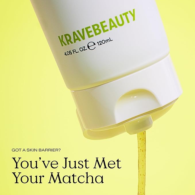 KraveBeauty Matcha Hemp Hydrating Cleanser for Dry or Sensitive Skin, Gentle, Non-Stripping Face Wash with Matcha, Hemp Seed Oil & Glycerin, Fragrance Free, 120ml