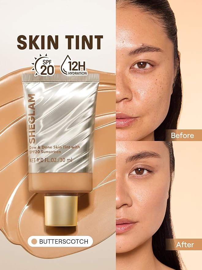 SHEGLAM Dew & Done Skin Tint with SPF20 Light-medium Coverage Foundation Evens Skin Tone-Butterscotch