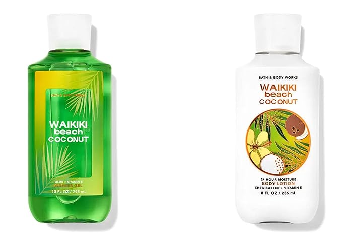 Bath and Body Works Gift Set of 10 oz Shower Gel and 8 oz Lotion (Waikiki Beach Coconut)