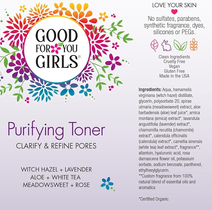 Good For You Girls Hydrating Toner for Face Contains Aloe, Witch Hazel, Meadowsweet, Chamomile, Rosewater, Witch Hazel Toner for Face, Alcohol Free (4 Fl. Oz)