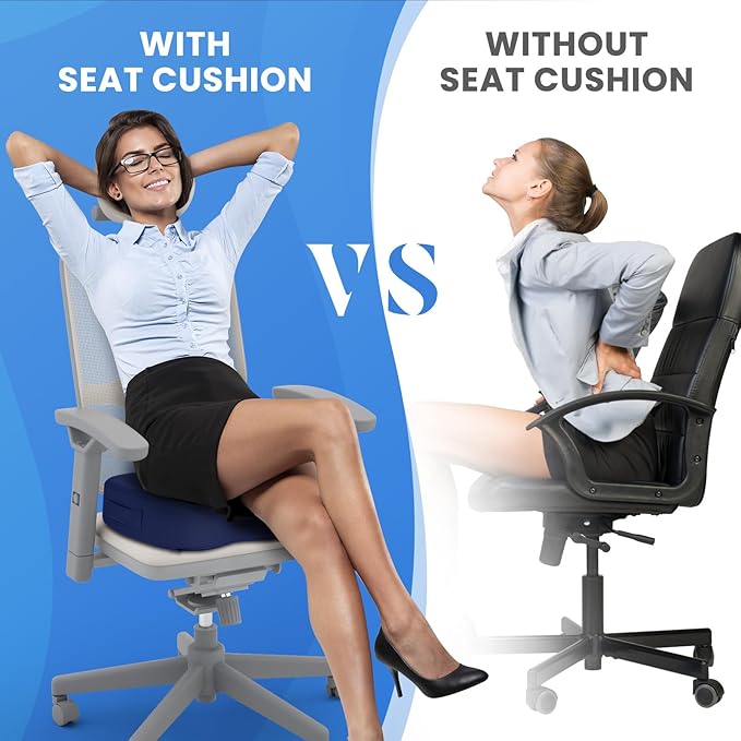 TushGuard Seat Cushion for Office Chair Memory Foam Non-Slip Cushion Back, Relief Chair Pad, Butt Pillow for Office Chair, Car, Computer Desk, Blue