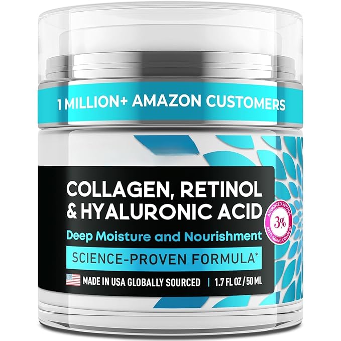 stem cell serum for face with retinol Anti-Aging Moisturizer Cream with Collagen, Retinol & Hyaluronic Acid - Skin Firming Care for Face, Neck & Décolleté Daily Use Day & Night Cream - 1.7 fl.oz.