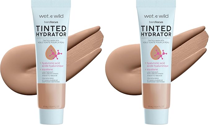 wet n wild Bare Focus Tinted Hydrator Matte Natural Finish, Oil-Free Tinted Face Moisturizer Makeup, Hyaluronic Acid, Squalane, Sheer To Medium Coverage, Medium Deep (Pack of 2)