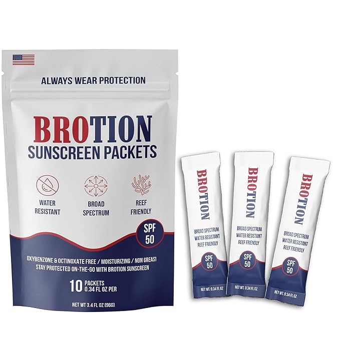 Broad Spectrum SPF 50 Travel Size Sunscreen Packets – Water Resistant and Non-Greasy – Oxybenzone & Octinoxate Free – Perfect Party Favors 0.34 Fl Oz (Pack of 10)