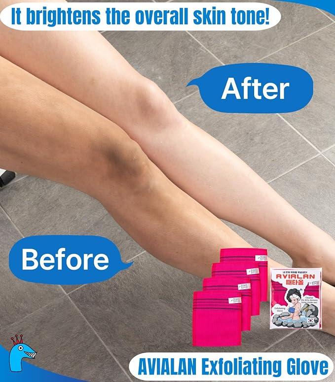 exfoliating Glove Body wash loofah Korean Skin Care face Lip Body Scrub Dry Brushing Body Brush Foot Back Scrubber (Red)