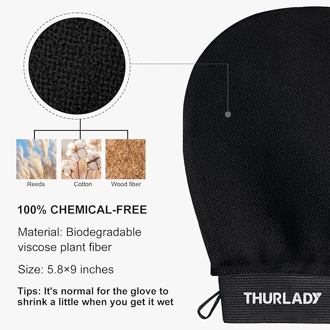 Exfoliating Glove, Korean Exfoliating Mitt Body Scrubber, Viscose Fiber Bath Shower Scrub Gloves, Dead Skin Remover for Body, Skin Care Tools for Smoother Skin, Self-Tan Prep & Removal, Black