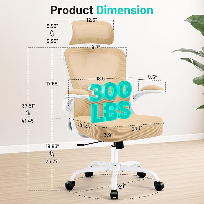 AreShark Office Chair - Ergonomic Desk Chair Breathable Mesh Chair with 2D Headrest & Adjustable Lumbar Support - Executive High Back Rolling Swivel Computer Gaming Chair with Wheels Flip-up Armrests