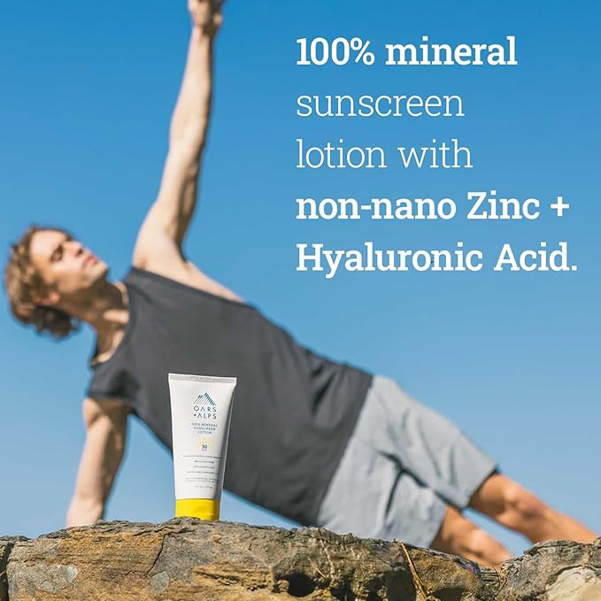 Oars + Alps SPF 30 Mineral SPF Sunscreen Body Lotion, Infused with Hyaluronic Acid, Shea Butter, and Coconut Oil, Water and Sweat Resistant, 6 Fl Oz
