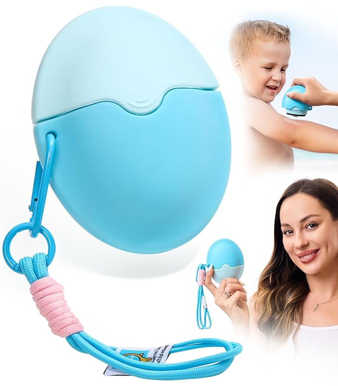 Sunscreen Applicator for Kids, Adults & Families - BPA Free & Refillable, Travel & Ourdoor Sunblock Buddy Brush Set with Protective Caps, Sun Lotion Applicator Sun Cream Brush (Blue)