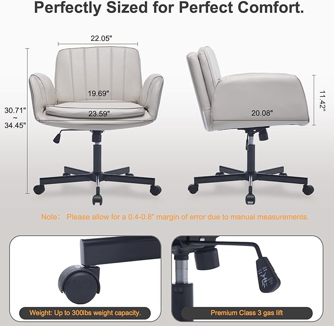 PU Leather Criss Cross Office Chair with Armrests & Wheels, 5-Gear Flip Up Arms Comfy Desk Chair for Women, Height Tilt Adjustable Swivel Chair for Home Office, Make Up, Bed Room and Living Room