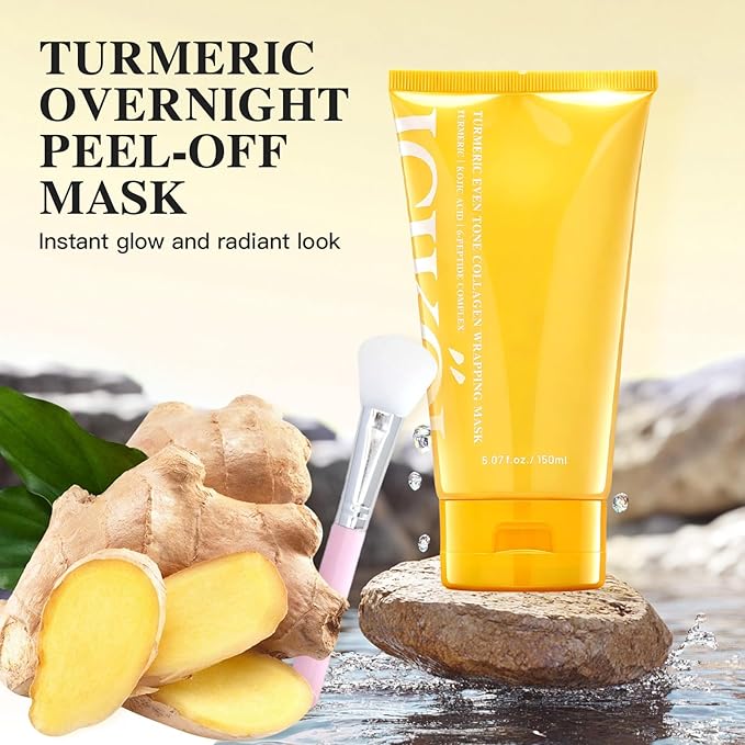 Turmeric Collagen Night Wrapping Mask 5.07 oz (2x Standard Size) – Overnight Peel-Off Face Mask with Kojic Acid & Vitamin C – Hydrating & Glow-Enhancing Korean Skincare for All Skin Types